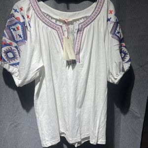 Solitaire White Blouse with Blue and Red Embroidery